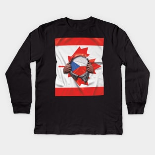 Czech Republic Flag Canadian Flag Ripped - Gift for Czech From Czech Republic Kids Long Sleeve T-Shirt